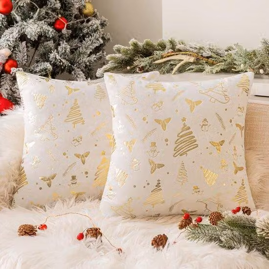 Set di cuscini natalizi con motivo a fiori color crema e oro, 40 x 40 cm, set da 2 pezzi
