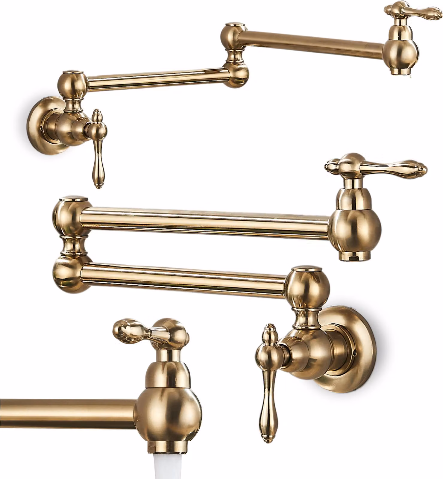 Rubinetto da cucina Ari Concord monocomando con canna pieghevole, aeratore rompigetto, valvola Vetroceramica, finitura oro spazzolato