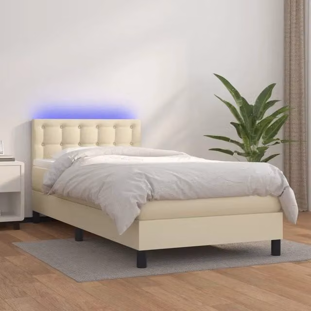 Letto con giroletto a molle e materasso vidaXL in similpelle beige con illuminazione LED e porta USB L/P/H: 90 x 190 cm – 1