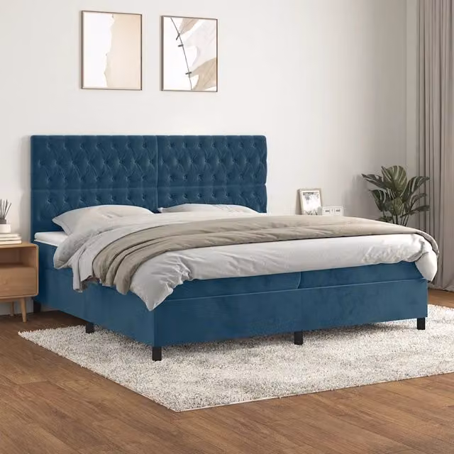 Letto Ibrido con Giroletto a Molle e Materasso vidaXL in Velluto Blu e Bianco L/P/H: 200 x 200 x 128 cm – 1