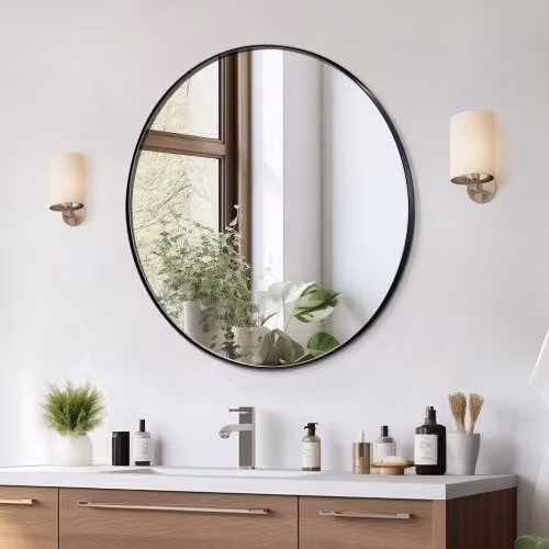 Specchio da parete rotondo Vevor con cornice in lega di alluminio nera, ideale per bagno e soggiorno, diametro: 76,2 cm