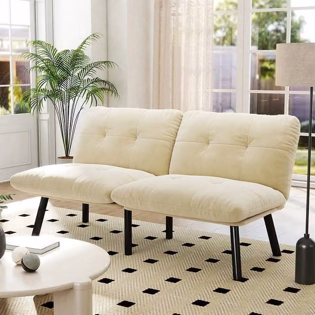 Divano letto - Xylo - 2 posti pieghevole color crema futon poco ingombrante