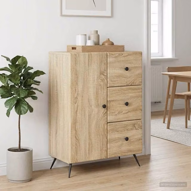 Credenza moderna vidaXL in legno MDF e metallo, colore marrone e beige, L: 66 cm, P: 34,5 cm, H: 90 cm – 1