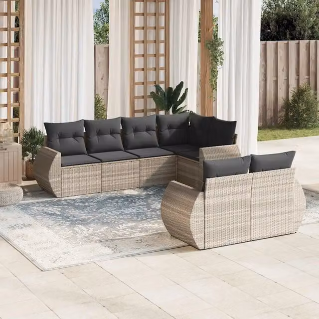 Set Divani da Giardino 7pz con Cuscini Grigio Chiaro Polyrattan 3221611