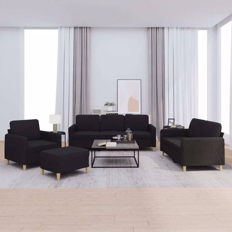 Maison Exclusive - Set divano 4 pezzi con cuscini, tessuto nero