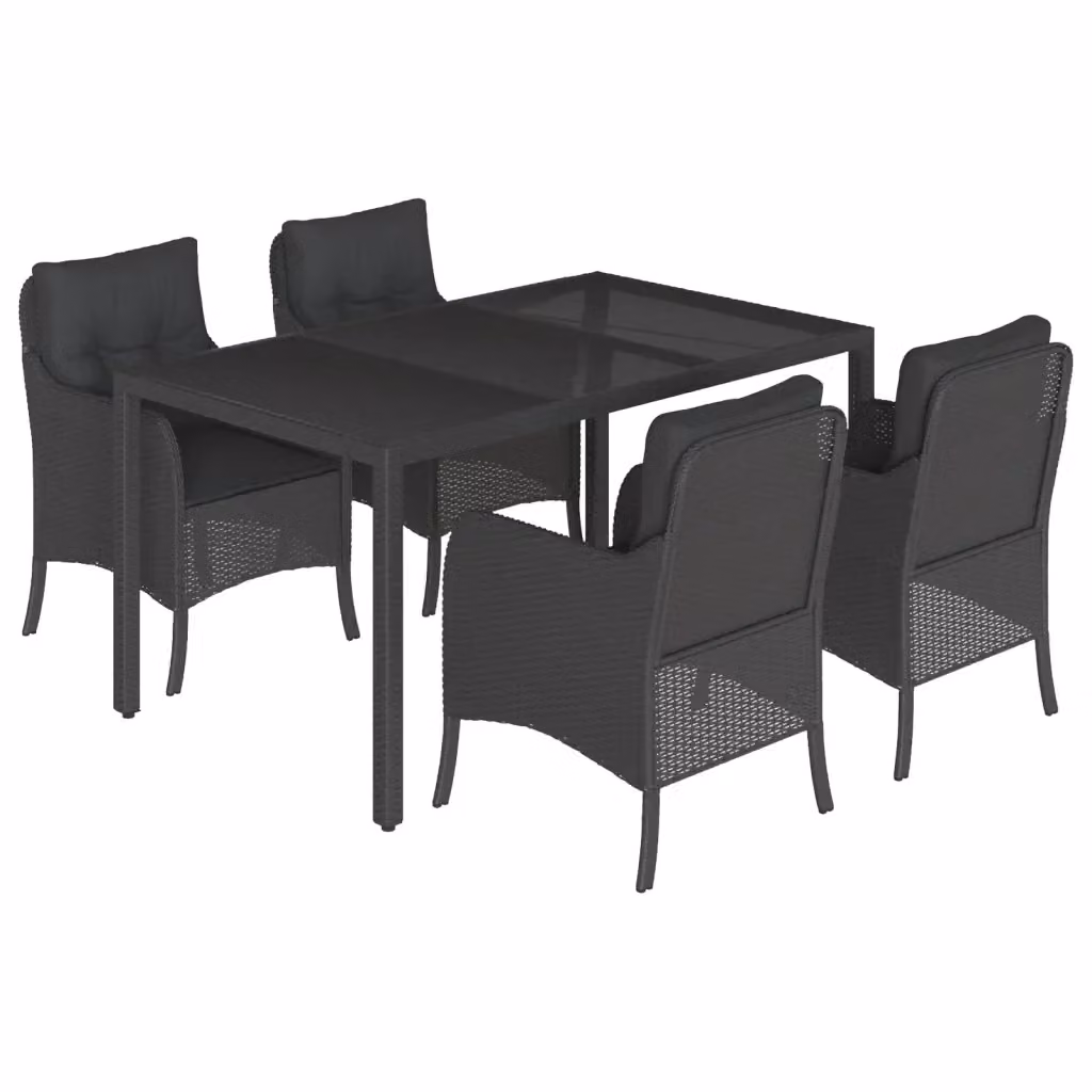 Set da Pranzo da Giardino vidaXL 5 pz in Polyrattan Nero con Piano in Vetro – 2