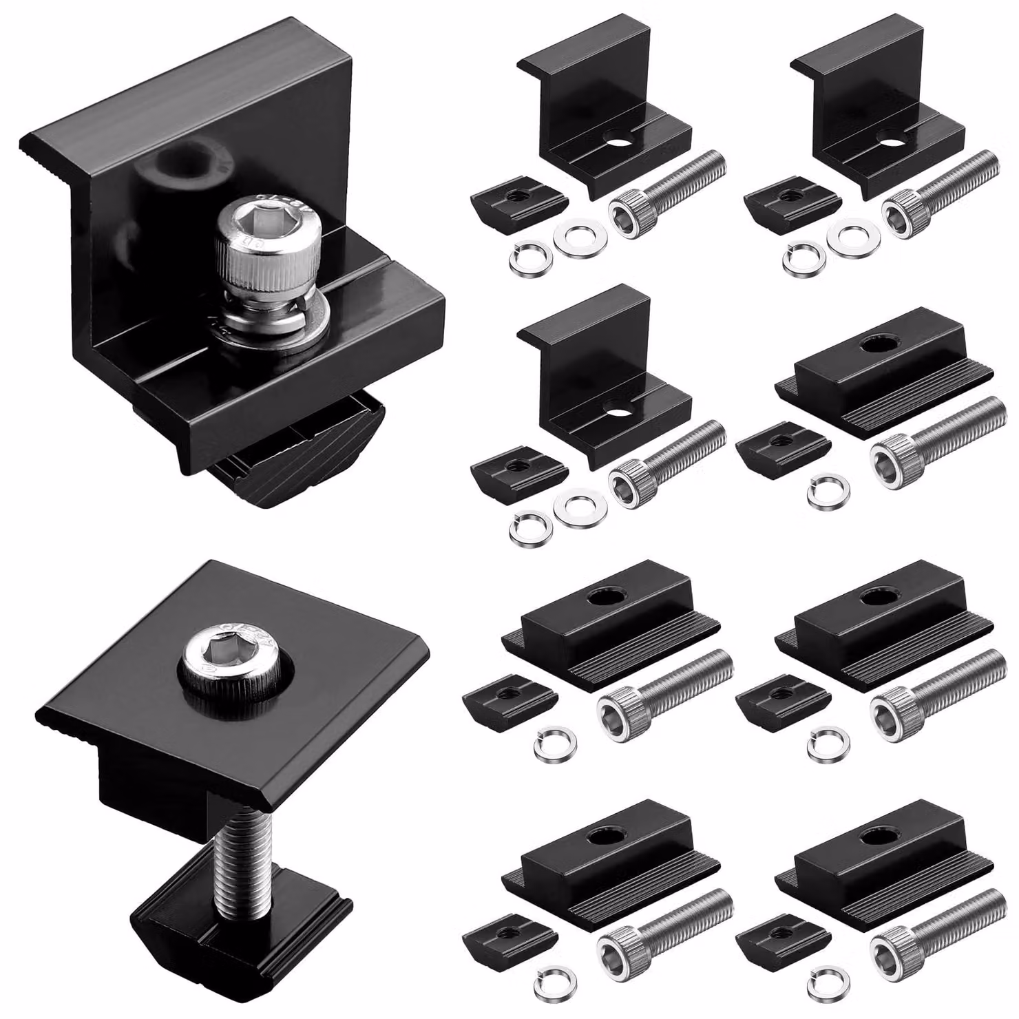 Kit di fissaggio per pannelli solari, per 4 pannelli, 30 mm, alluminio, colore nero
