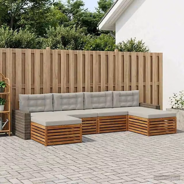 Set di divani da esterno 6 pz Naturale e Grigio Chiaro 3383699