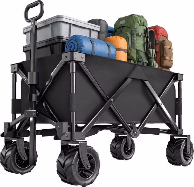 Carrello Pieghevole per Spiaggia Minimal con Ruote 360 e Manico Telescopico Nero L 108 x P 55 x H 55 cm – 1