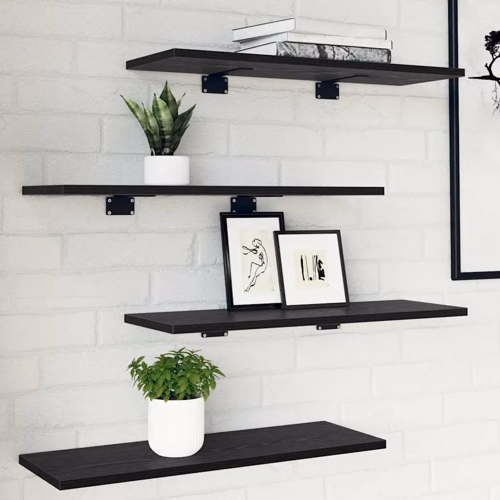 Set di 4 scaffali a parete vidaXL in legno ingegnerizzato nero opaco L: 60 cm, P: 20 cm, H: 1,5 cm