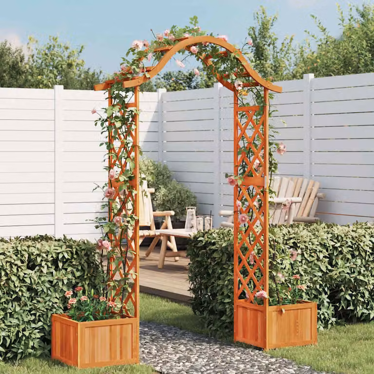 Pergola da giardino vidaXL con fioriera in legno di abete laccato marrone L: 204 cm, P: 40 cm, H: 175 cm
