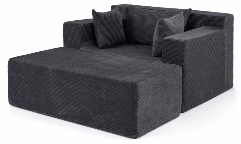 Divano modulare COSTWAY con poggiapiedi, divano a terra in tessuto cord, capacità fino a 150 kg, poltrona reclinabile con 3 cuscini e rivestimento removibile, divano angolare grigio, dimensioni 127 x 91 x 69 cm