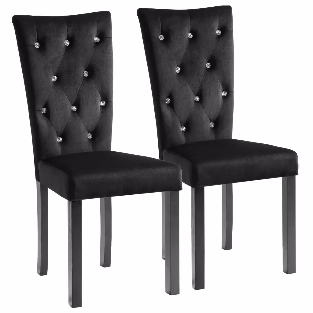 Set di 2 sedie da pranzo vidaXL in velluto nero con struttura in legno e metallo per cucina e sala da pranzo – 2