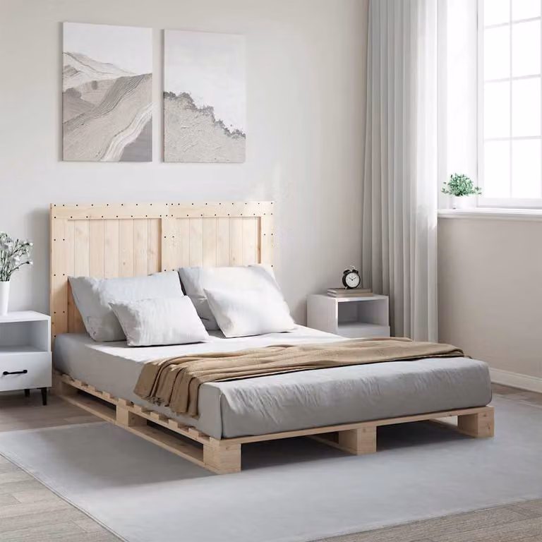 vidaXL Giroletto con Testiera in Legno Massello di Pino, Colore Marrone, L/P/H: 140 x 200 x 104 cm