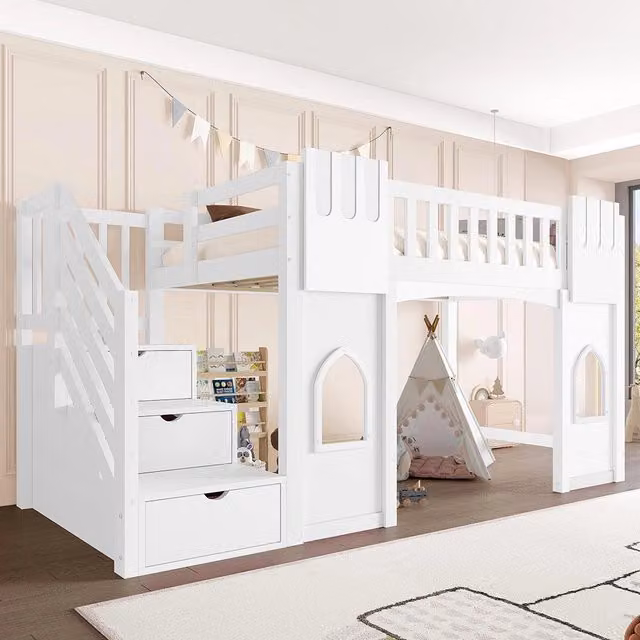Letto mezzanino 90x200cm?- Xylo - scala finestra bianco
