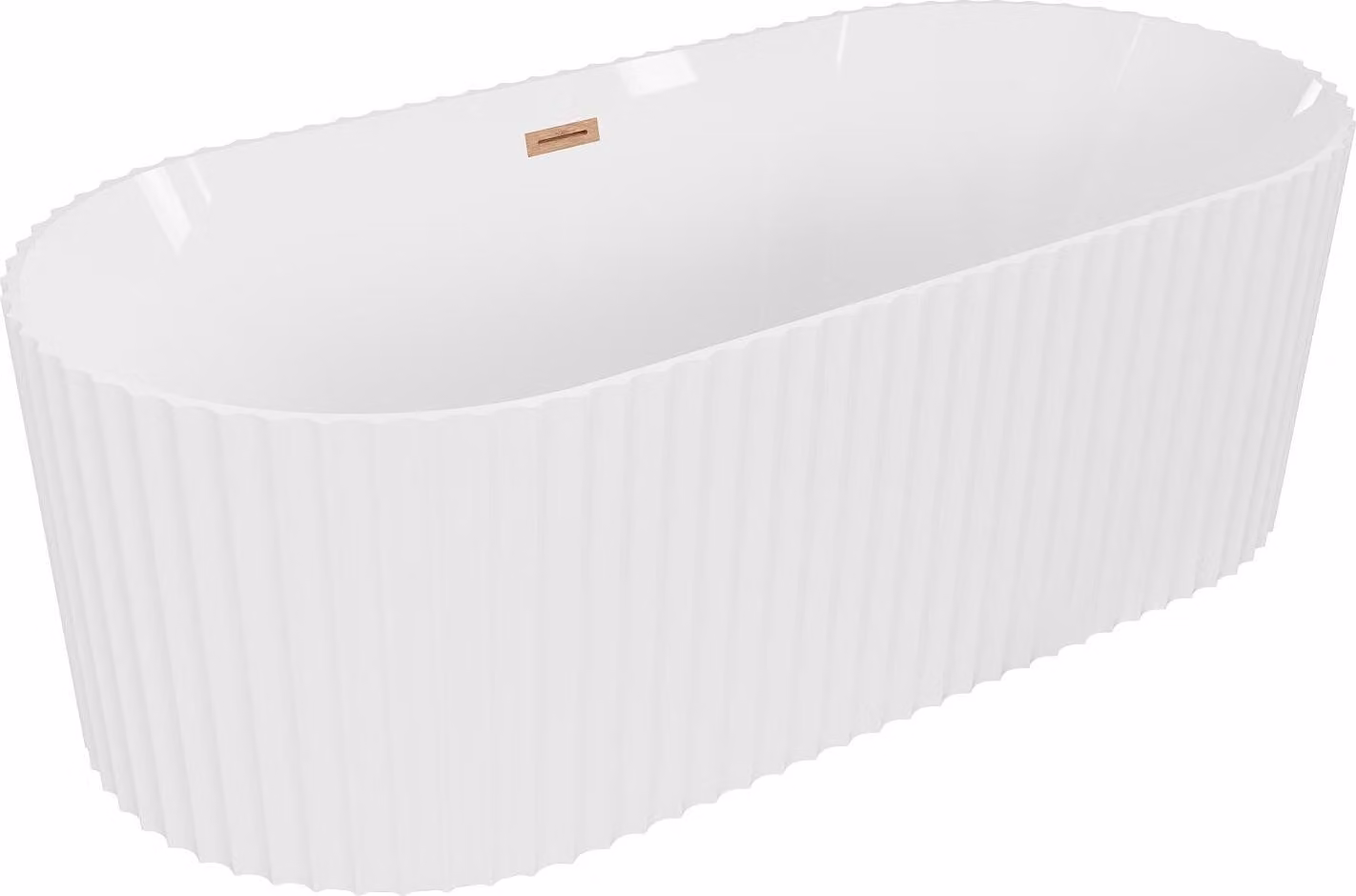 Mexen Paola vasca da bagno freestanding scanalata 170 x 80 cm, bianco lucido, troppo pieno in rame spazzolato - 52721708000-65