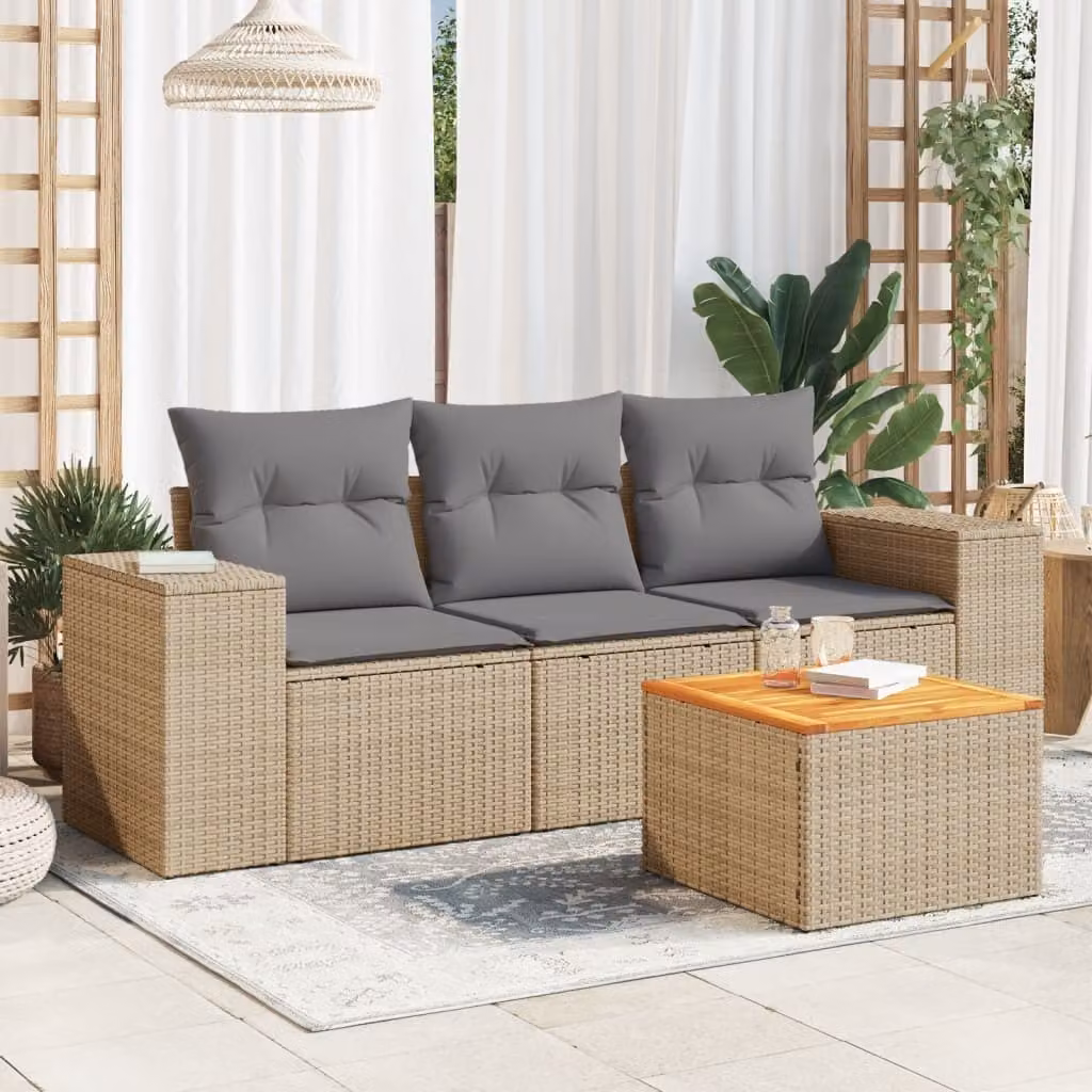 Maison Exclusive - Set Divano da Giardino 4 pz con Cuscini Beige in Polyrattan