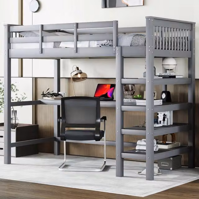 Letto a castello 90x200 grigio con scrivania - Xylo