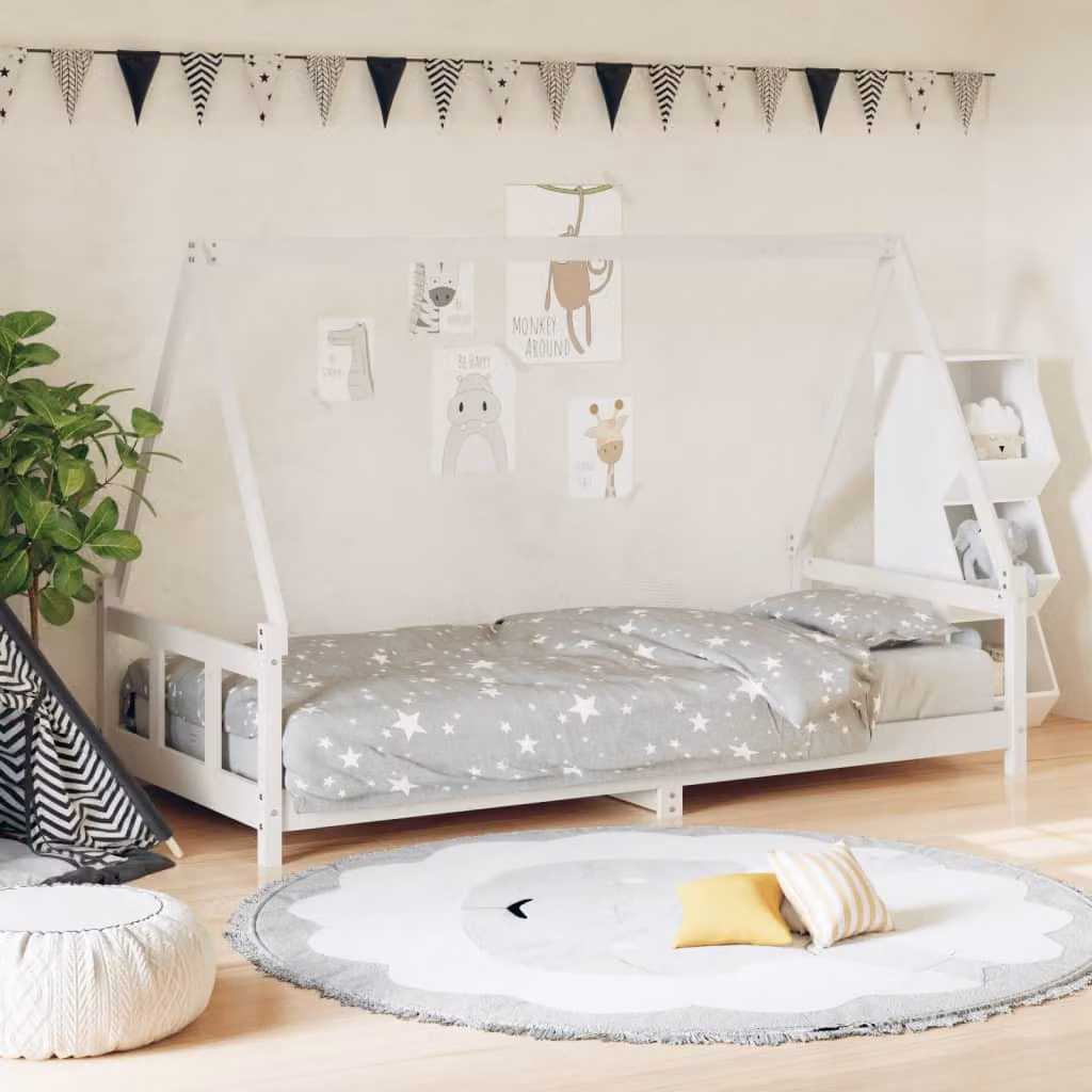 vidaXL Giroletto per Bambini in Legno Massello di Pino Bianco L/P/H: 190 x 90 x 95,5 cm