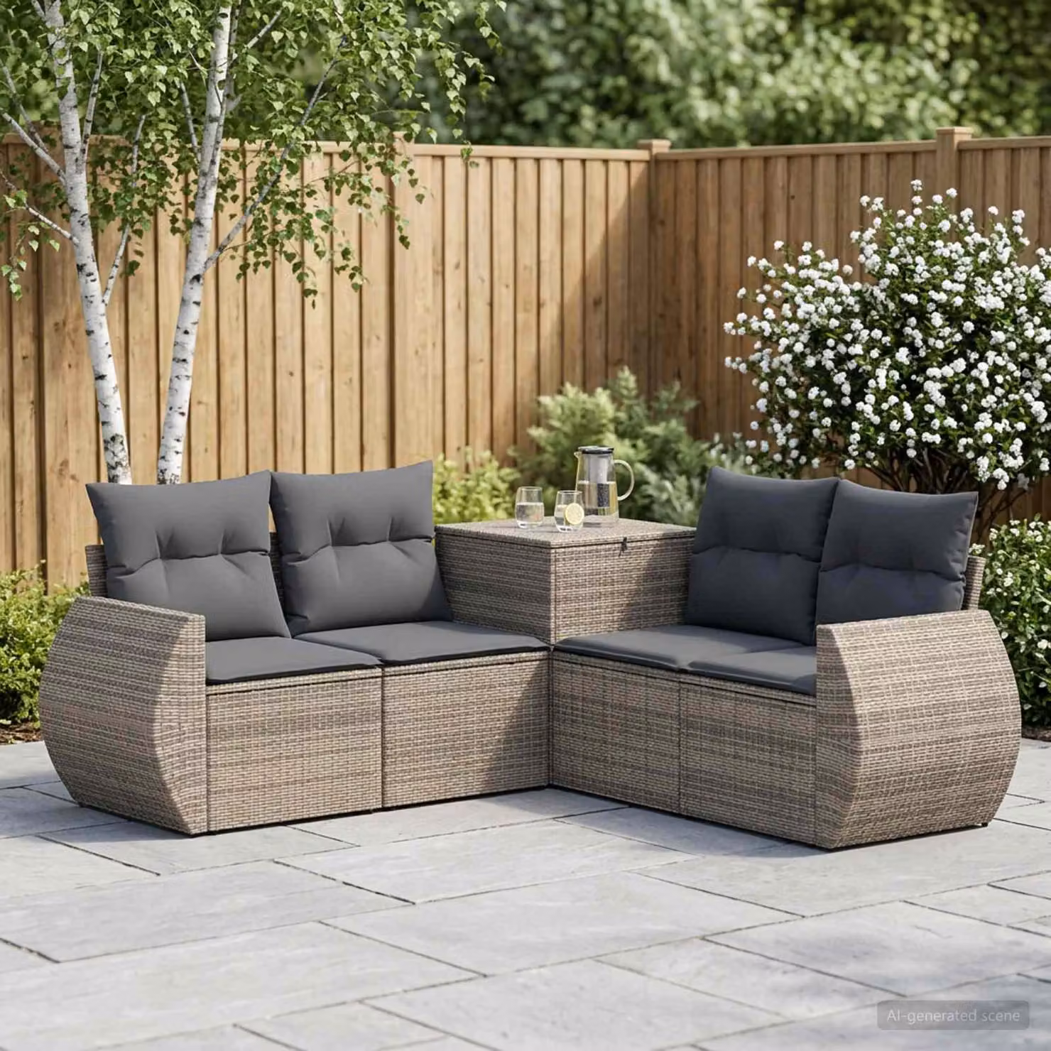 Set di divani da giardino vidaXL in polyrattan con forma a L, colore grigio e antracite, comprensivo di cuscini