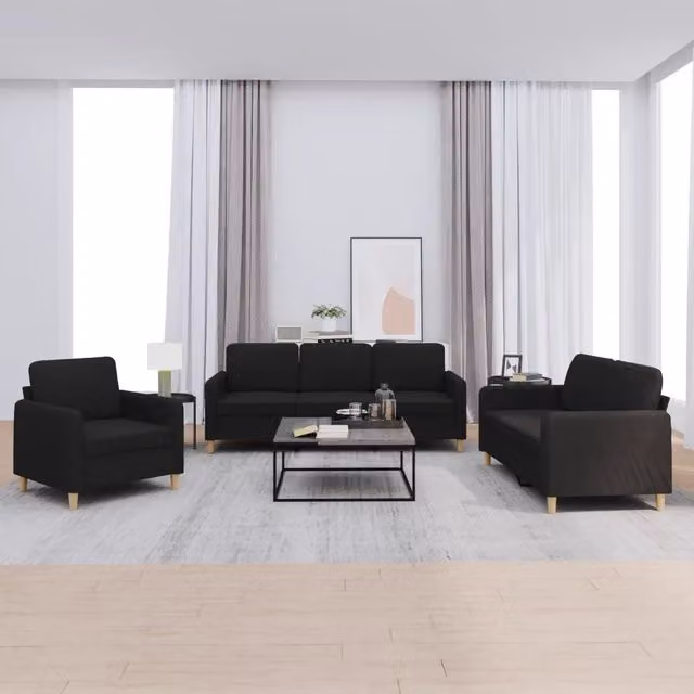 Set di divani vidaXL in tessuto nero con cuscini per soggiorno in stile moderno – 1