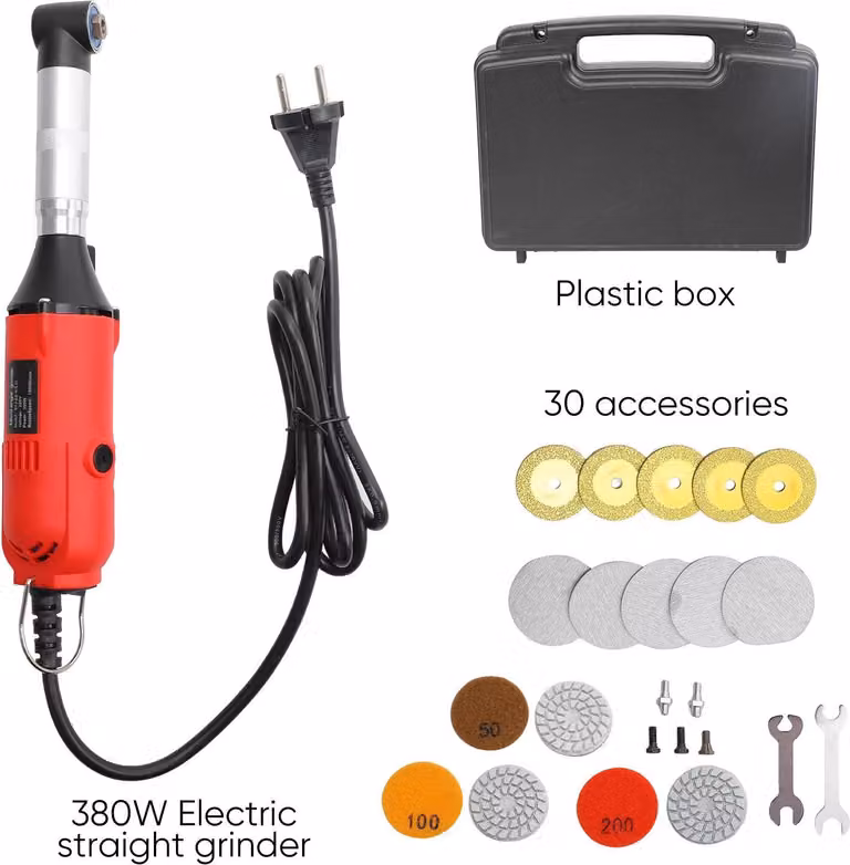 Levigatrice e lucidatrice per piastrelle in Vetroceramica a 90° - Levigatrice angolare elettrica - 350W - 18.000 giri/min - 7 velocità - Mandrino autoserrante da 3 mm - Batteria da 16,8V 2000mAh - Luce LED - Colore: rosso