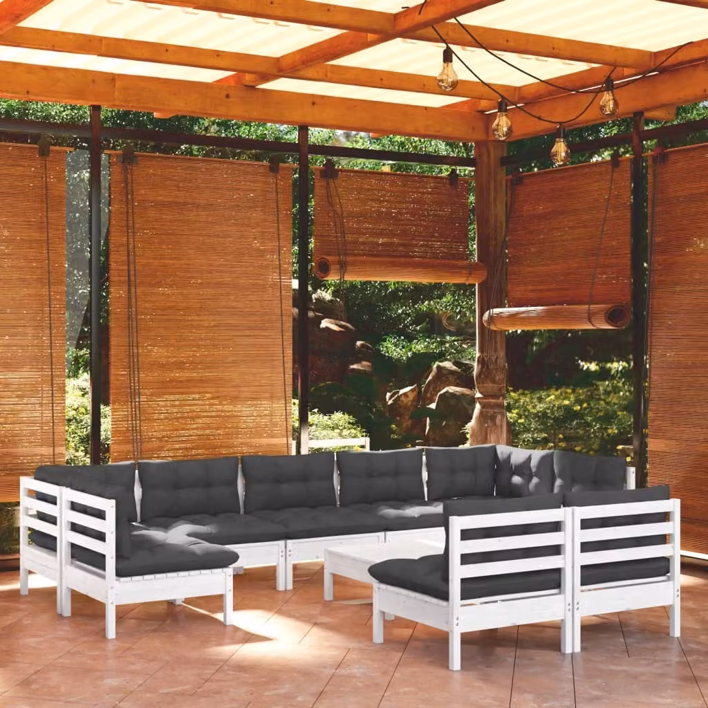 Maison Exclusive - Set Divani da Giardino 10 pz con Cuscini BiancLegno di Pino