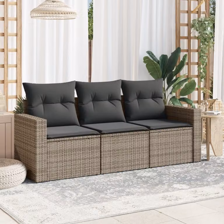 Maison Exclusive - Set Divani da Giardino 3 pz con Cuscini Grigio in Polyrattan