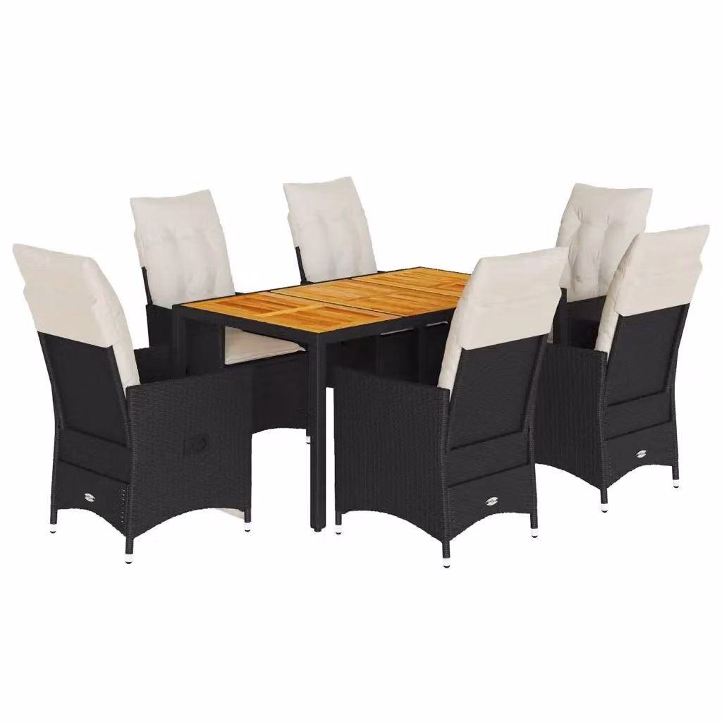 Set da pranzo da giardino vidaXL in legno di acacia oliato e polyrattan con 7 pezzi, nero e bianco – 2