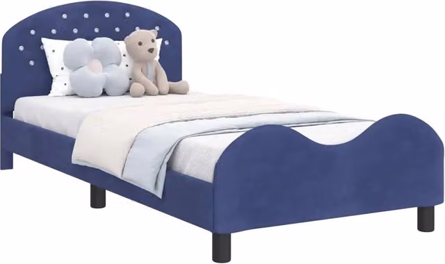 Letto moderno per bambini DESIGN IN in legno e tessuto velluto blu L 200 x P 80 x H 84 cm – 1