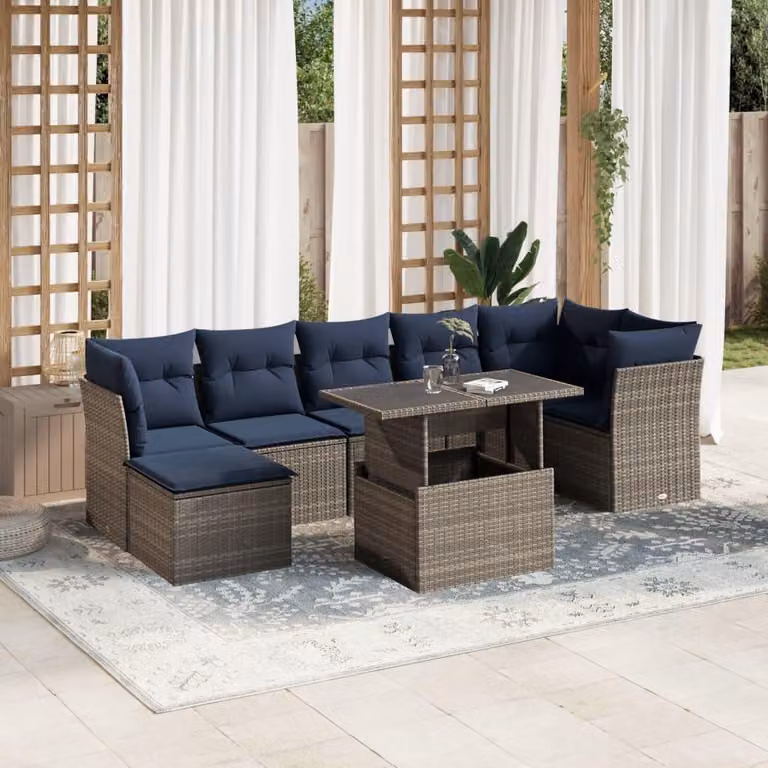 Maison Exclusive - Set di 8 divani da giardino con cuscini, grigio, polyrattan