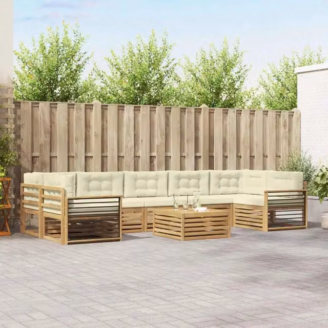 Set di divani da esterno 8 pezzi vidaXL in legno di acacia con tavolino da caffè, colore bianco e beige