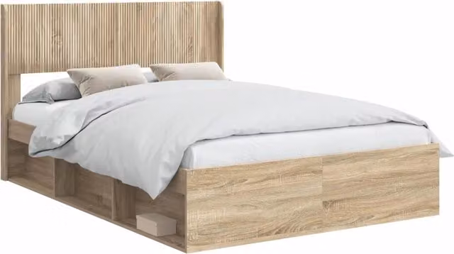 Letto matrimoniale | Letto per adulti | Struttura del letto con stoccaggio e testata Rovere Sonoma