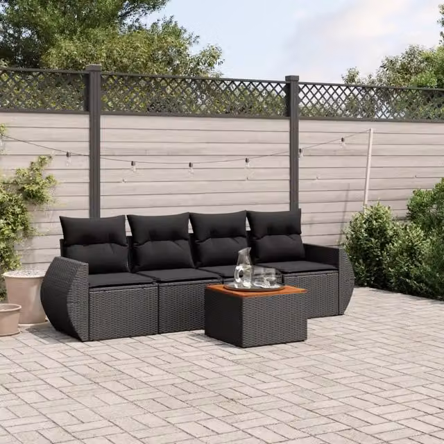 Set Divani da Giardino 5 pz con Cuscini in Polyrattan Nero 3224879