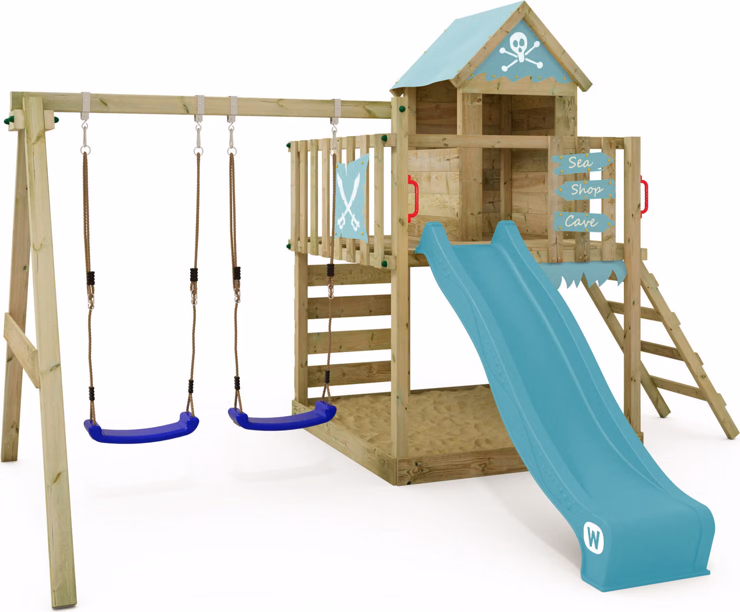 Torre giochi Wickey Smart Cave con altalena e casetta da gioco in azzurro cielo