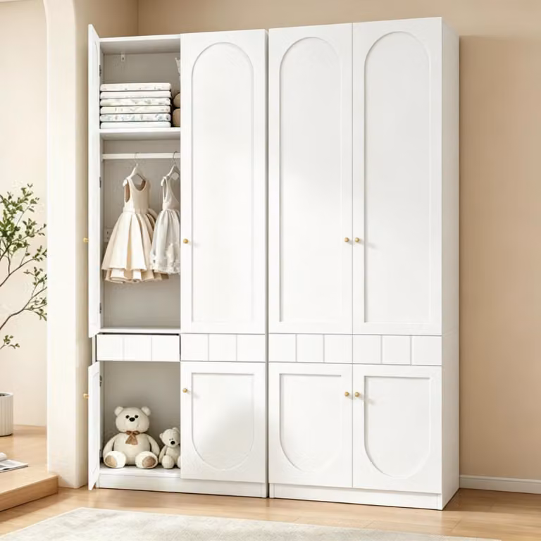 Armadio ad angolo Flieks a 2 ante, armadio con ante e cassetti, guardaroba con asta appendiabiti, mobile contenitore 160x50x200 cm, bianco