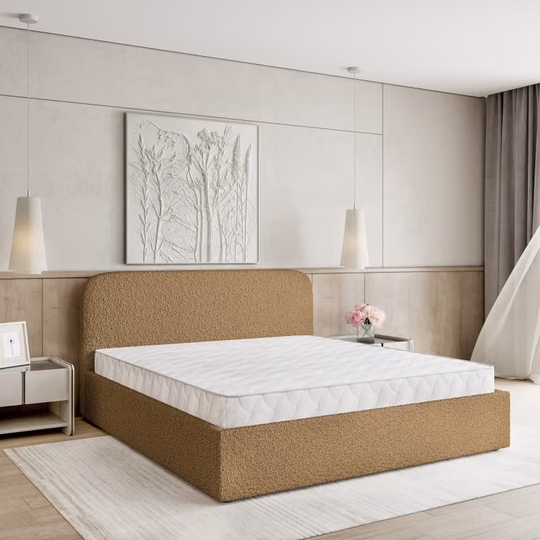 Masseno Letto imbottito RENIVE 160x200 cm, Letto imbottito con giroletto - Arancione, FONTE 17