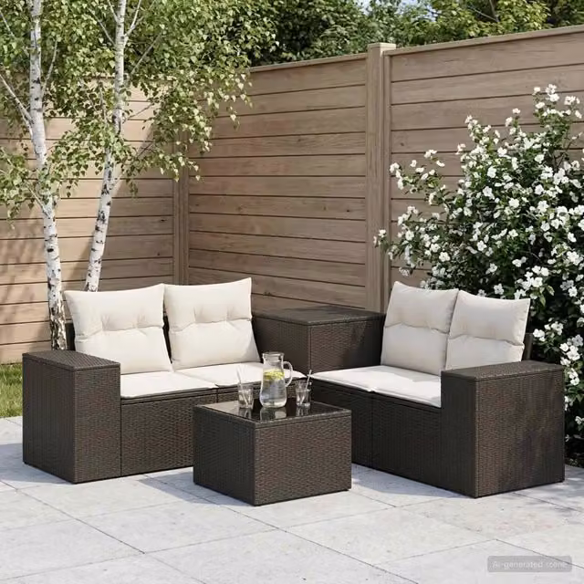 Set di divani 6 pz Nero e Bianco Crema 55 x 55 x 37 cm 3447551