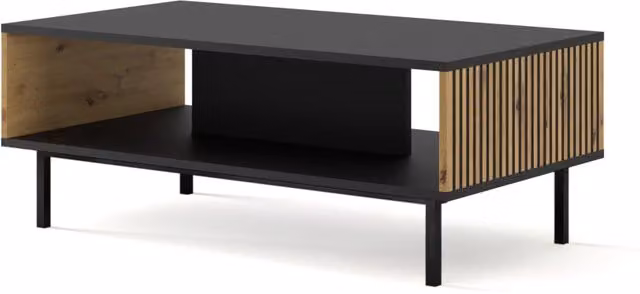 TAVOLINO DA CAFFÈ RAVENNA F IN MDF VERNICIATO NERO OPACO 90x60x45 ROVERE ARTIGIANALE STRUTTURA NERA