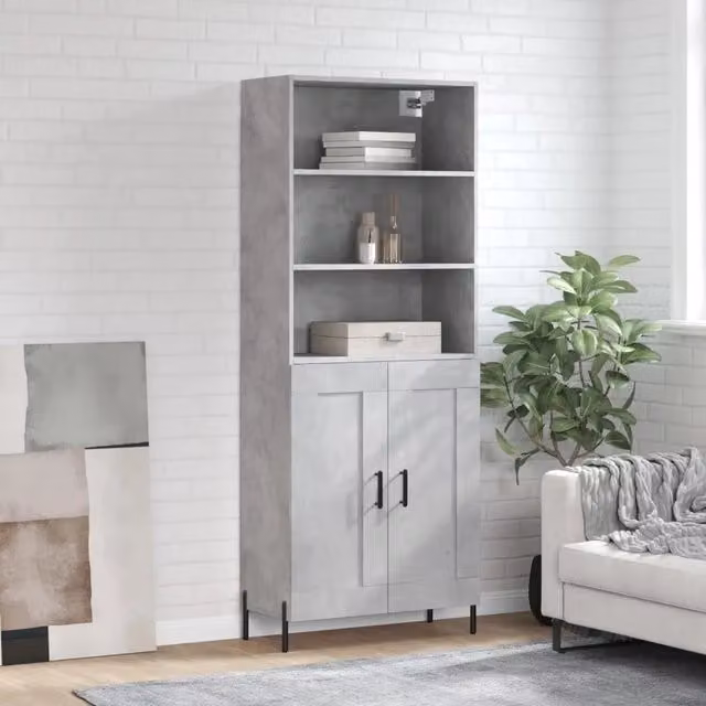 Credenza moderna vidaXL in legno e metallo grigio L: 69,5 cm, P: 34 cm, H: 180 cm – 1
