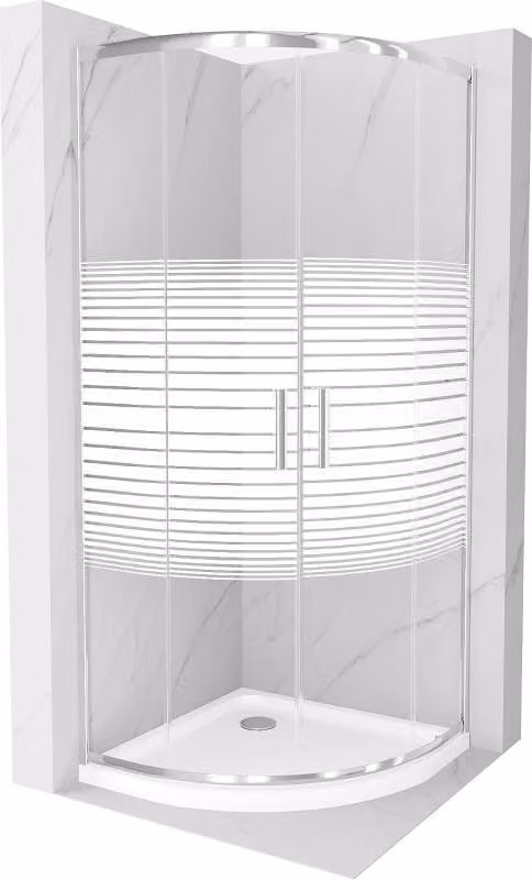 Mexen Rio cabina doccia semicircolare 80 x 80 cm, fasce bianche, cromo + piatto doccia Flat, bianco - 863-080-080-01-20-4110