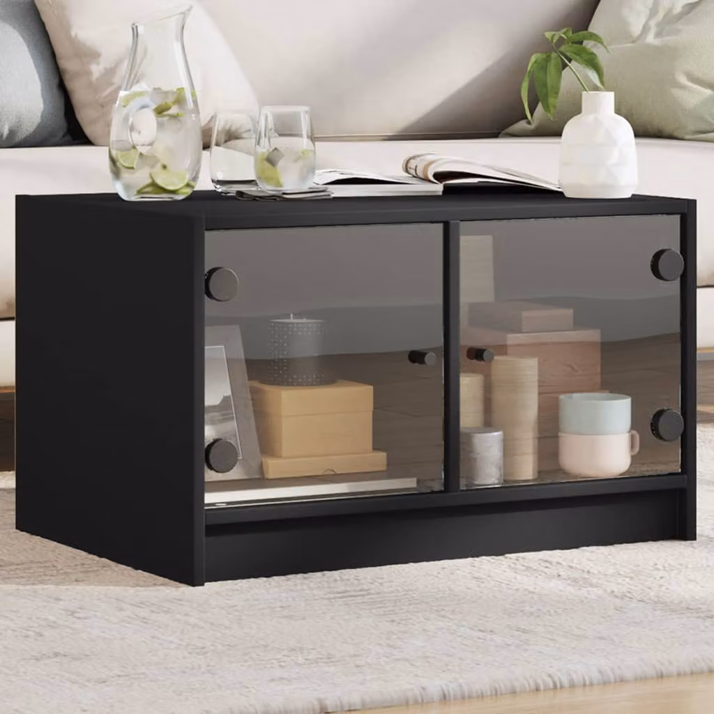 vidaXL Tavolino da Salotto Moderno Nero con Ante in Vetro L: 68 cm, P: 50 cm, H: 42 cm