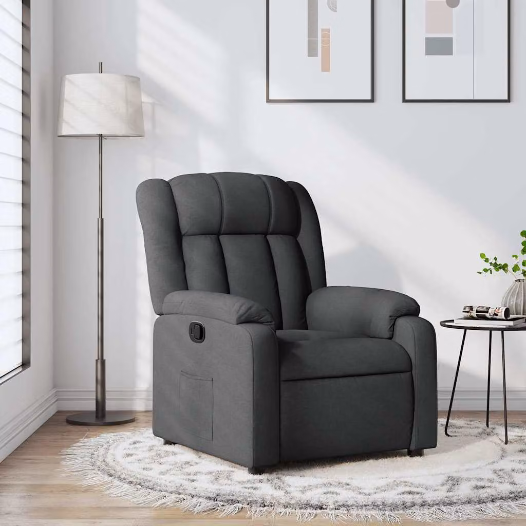 vidaXL Poltrona Reclinabile Relax in Tessuto Grigio con Braccioli e Meccanismo Manuale