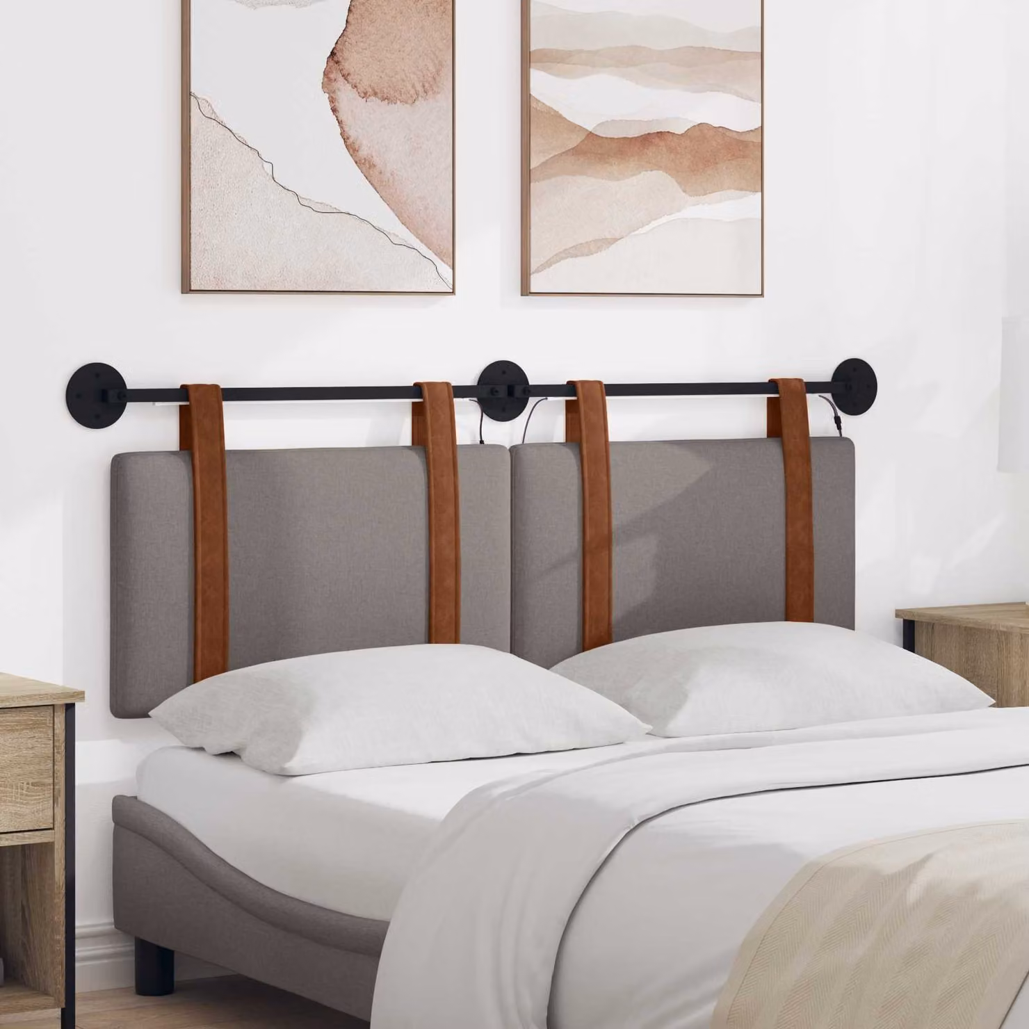 Testiera sospesa vidaXL in similpelle con illuminazione integrata, colore tortora