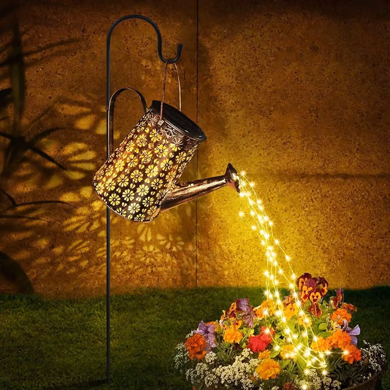 Annaffiatoio solare con catena luminosa a LED, luce bianco caldo, metallo, impermeabile, per giardino