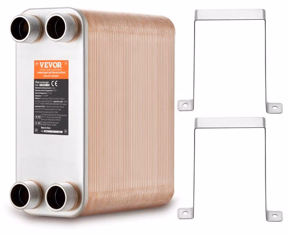 Scambiatore di calore a piastre per riscaldamento a pavimento - 100 piastre, dimensioni 127x305 mm - capacità da 1100 a 1260 BTU - acciaio inossidabile e rame