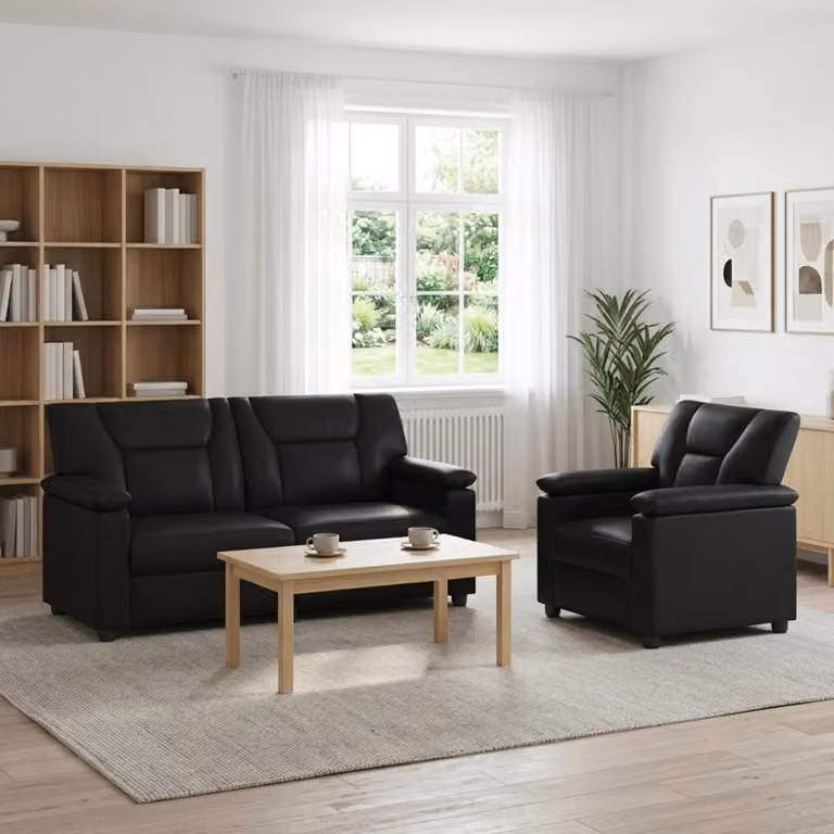 Set di 2 divani moderni vidaXL in similpelle nera con struttura in metallo per il tuo soggiorno