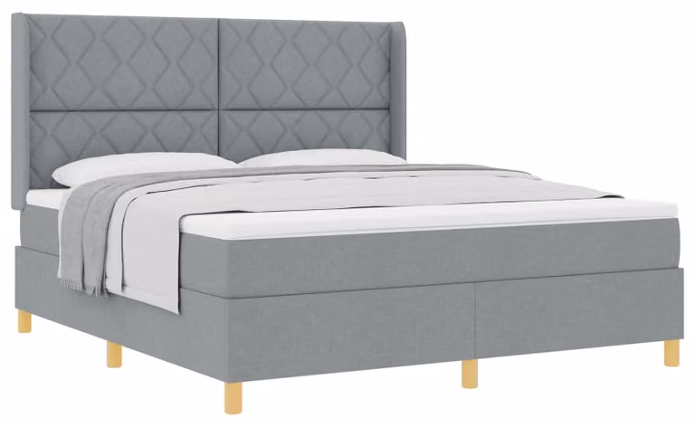 Letto a molle con testiera grigio chiaro 180 x 200 cm in tessuto