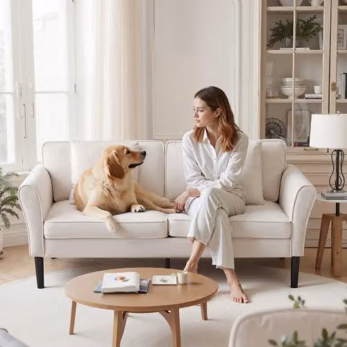 Divano a 2 posti VEVOR in velluto bianco a coste con cuscini a molle, design moderno per soggiorno, camera da letto o ufficio, Lunghezza: 176 cm