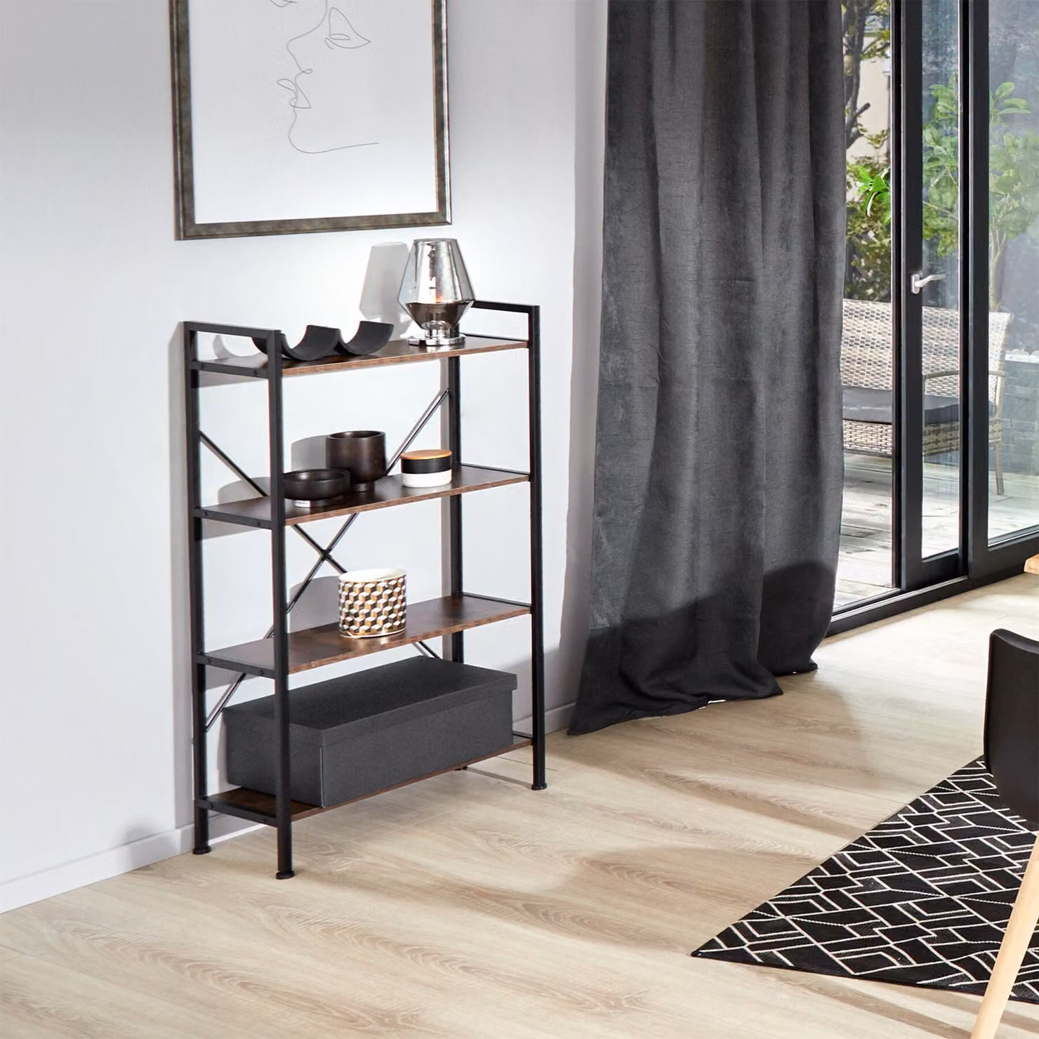 Scaffale Leeds TecTake in stile industriale in legno e metallo marrone, L: 121.5 cm, P: 31.5 cm, H: 67.5 cm – 1